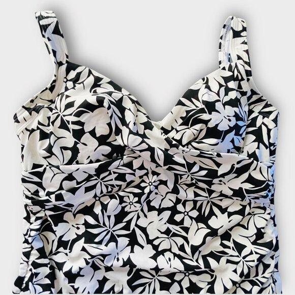 Lands End Long Torso Tankini Top Swimsuit Black Havana Floral Print Underwire 16 - Picture 6 of 12